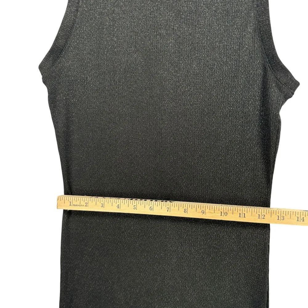 Metallic Black‎ Ribbed Bodycon Dress Sleeveless Stretch Fitted Mini Sexy Out LBD - Image 4