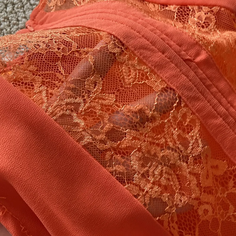 Ya Los Angeles Silk Blend Orange Fit & Flare Dress Lace Skater Size Medium EUC - Image 9