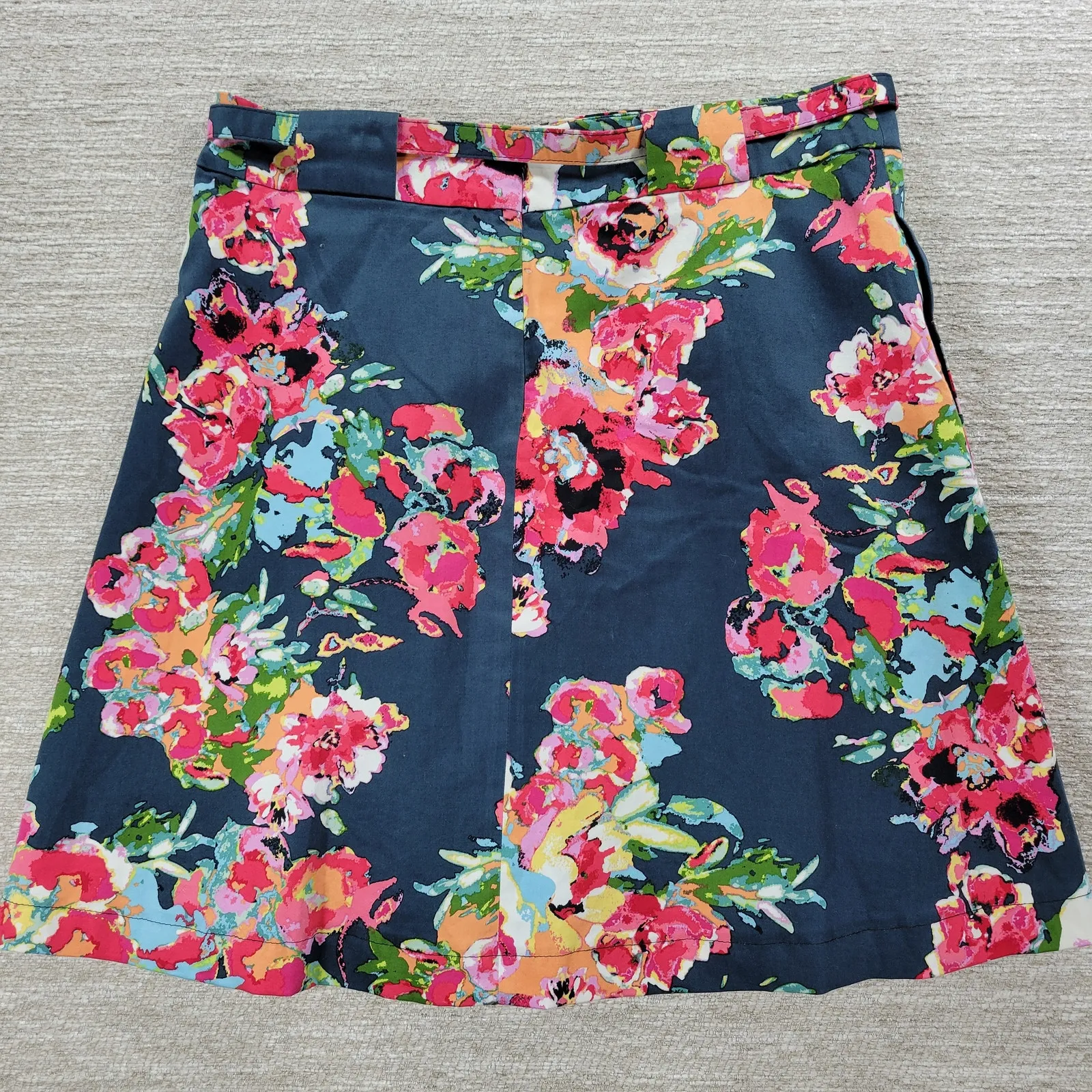 Adriana Papell Floral Mini Skirt Womens 10 Blue Pink Pleated Flared Belted - Image 3