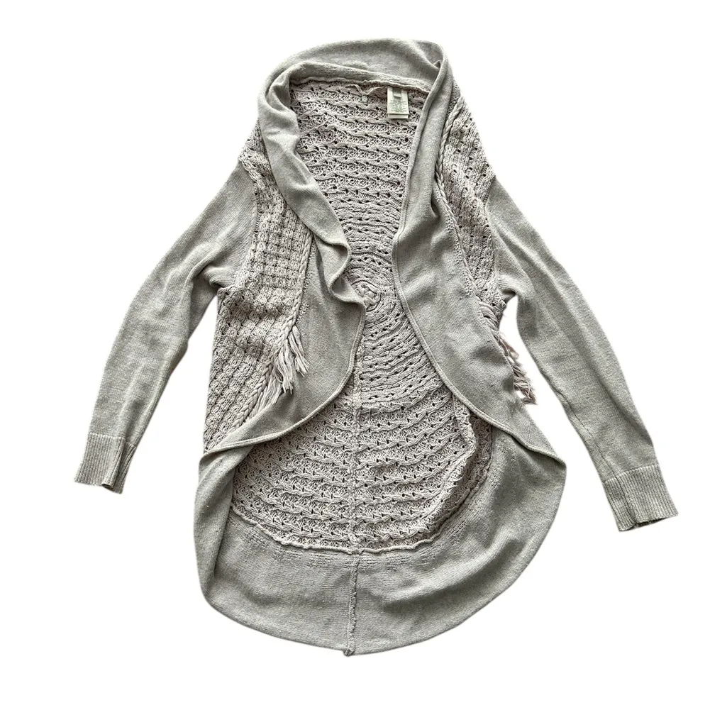 Anthropologie Knitted & Knotted Crochet Fringe Cardigan Sweater Size Small Tan - Image 4