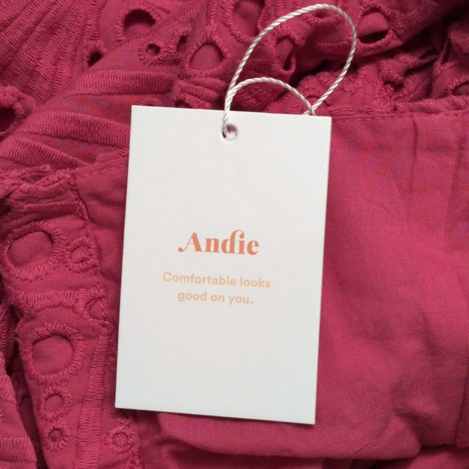 NWT Andie Roatan Dress Russet Pink Eyelet Halter Neck Scalloped Hem Midi Medium - Image 11