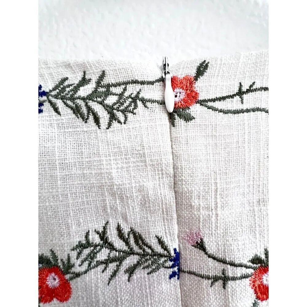 Embroidered linen dress romantic chic flounce vintage floral country XL White - Image 9