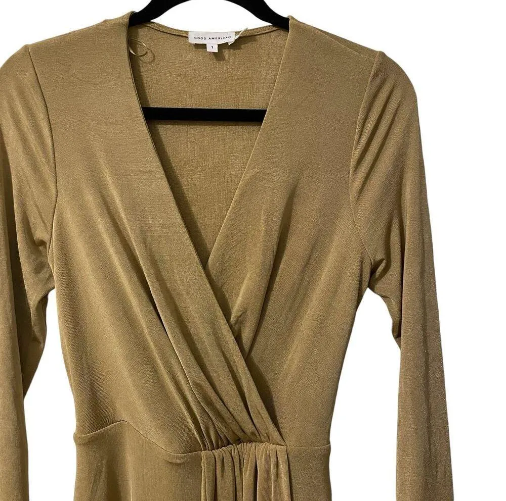 Good American NWT Gold Shimmer Wrap Midi Dress Size 1 - Image 5