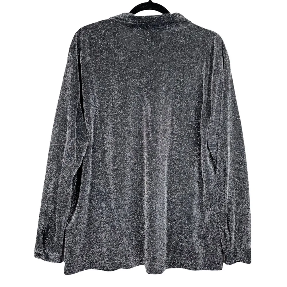 Vtg C.B. Studio Womens Silver Metallic Button Down Sparkle Holiday Top Size 1X - Image 2