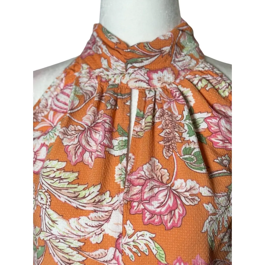Rachel Roy Women's Multicolor Orange Floral Print Pleated Collar Tank Top Size M - Image 2