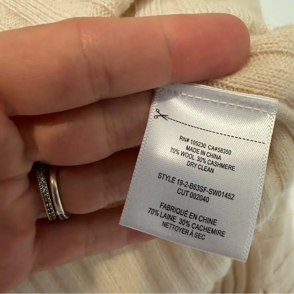 Equipment Emmaline Mixed Rib Wool Cashmere Sweater Cream Womens Small - Image 6