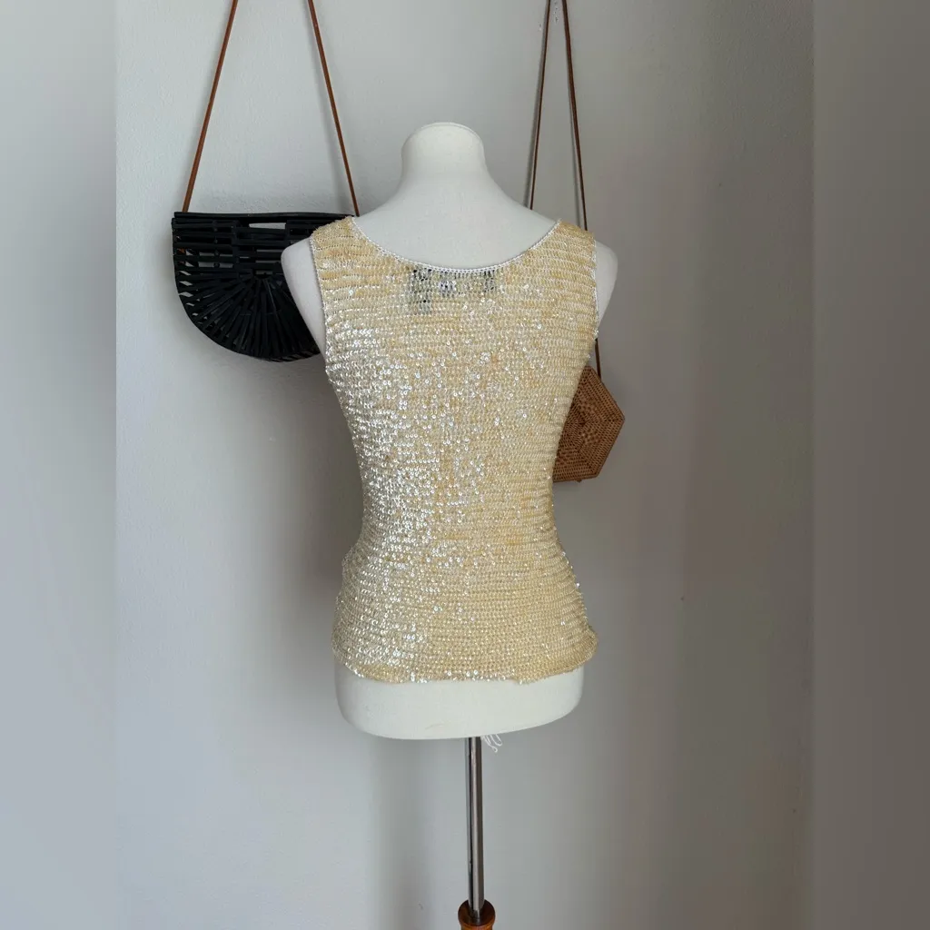 Dana Buchman Gold Beaded Sleeveless Top, Size Medium - Image 3