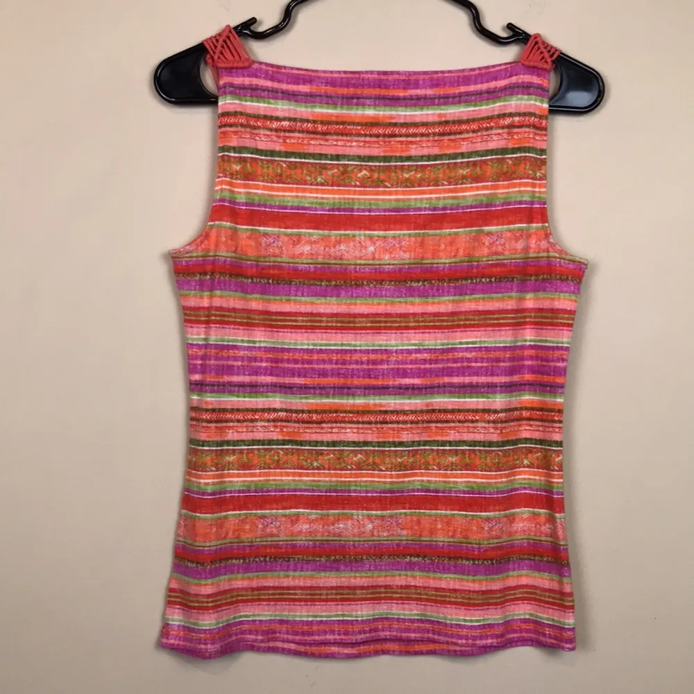 Lauren Ralph Lauren Jeans Co. Women’s Striped Crochet Square Neck Tank Blouse Red Size M - Image 4