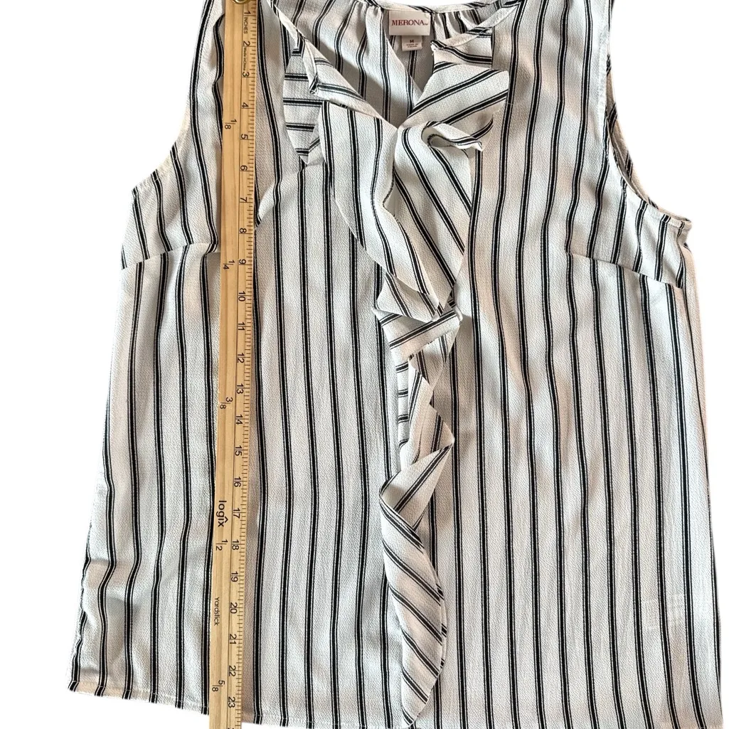 Merona Black and White Striped Ruffle Blouse‎ - Image 3