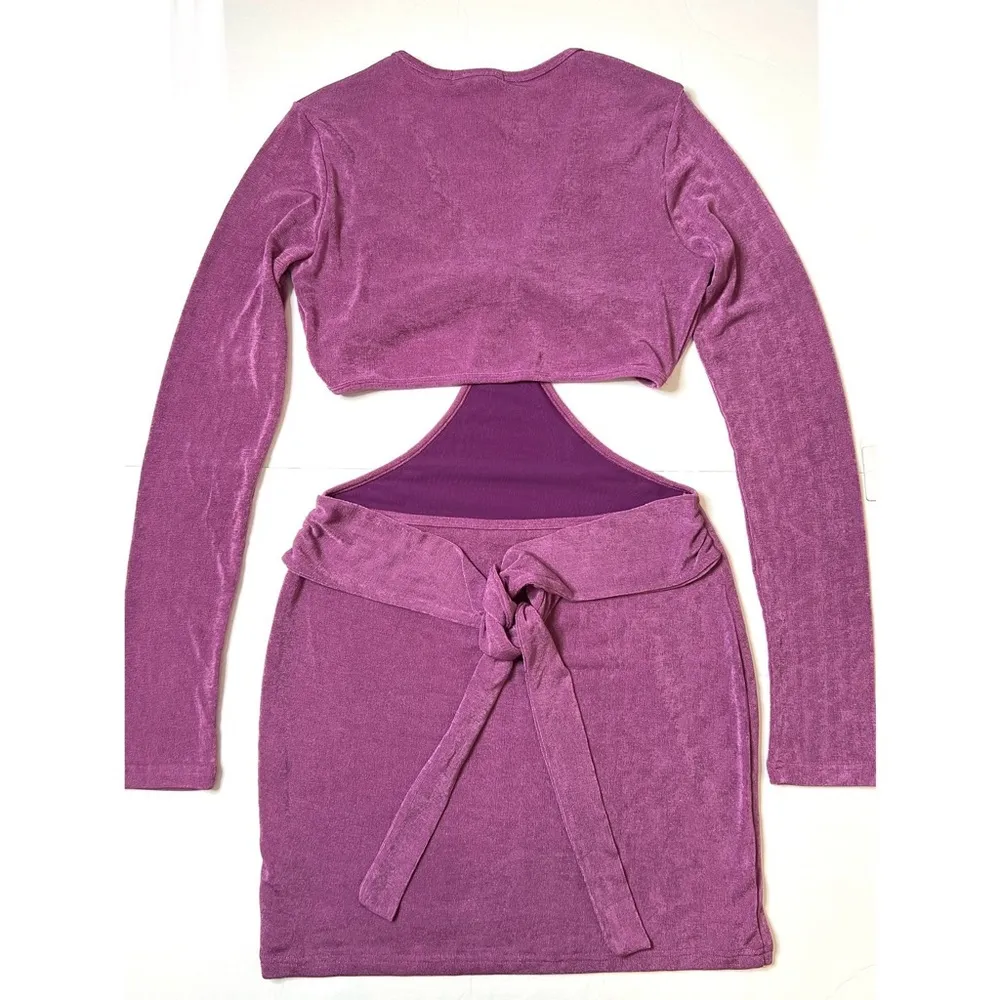 Gab & Kate Orchid Twisted Tie Cut Out Bodycon Mini Dress Sz L Women - Image 6