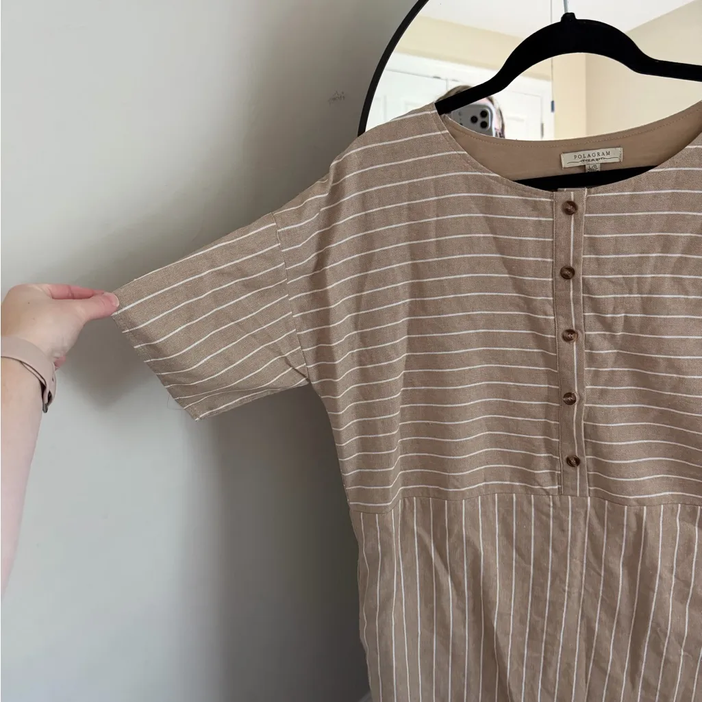 Polagram Tan and White Striped Button-Down Dress - Image 3