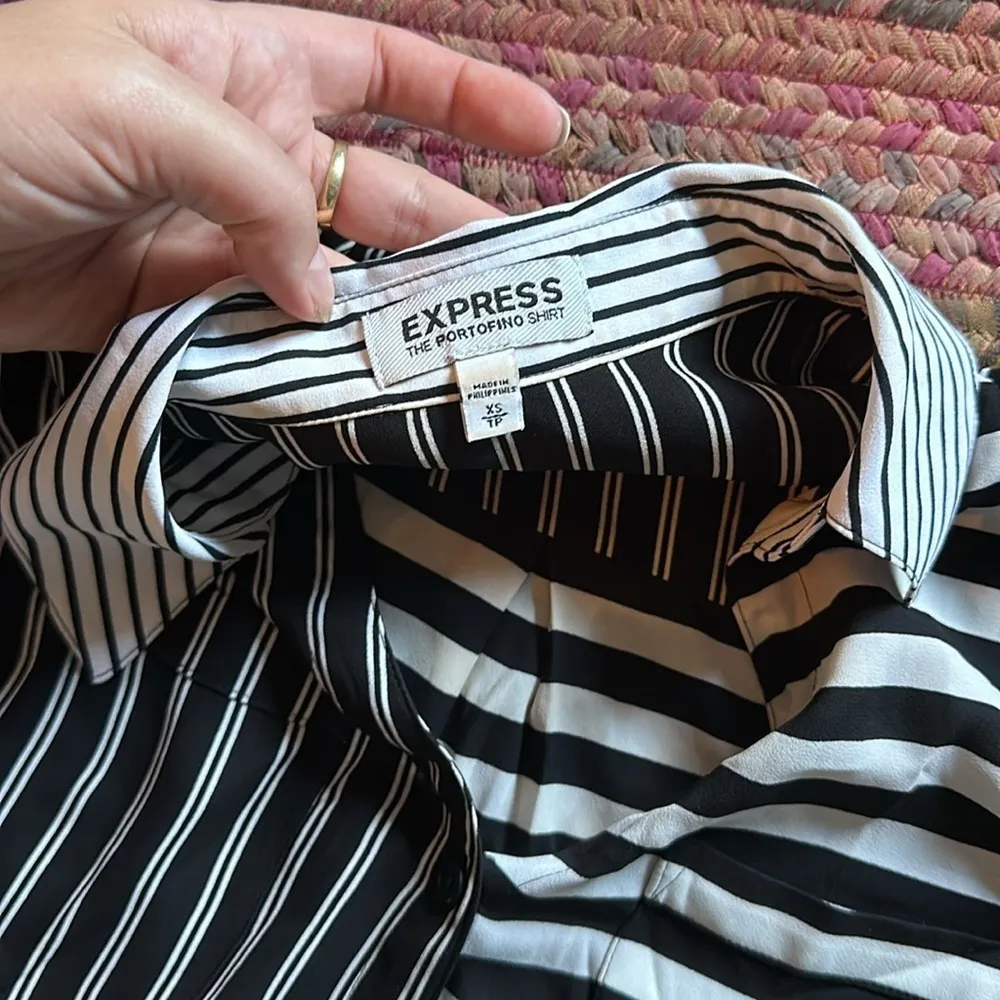 EXPRESS PORTOFINO PATCHWORK MULTI STRIPE BUTTON UP LONG SLEEVE SHIRT - Image 4