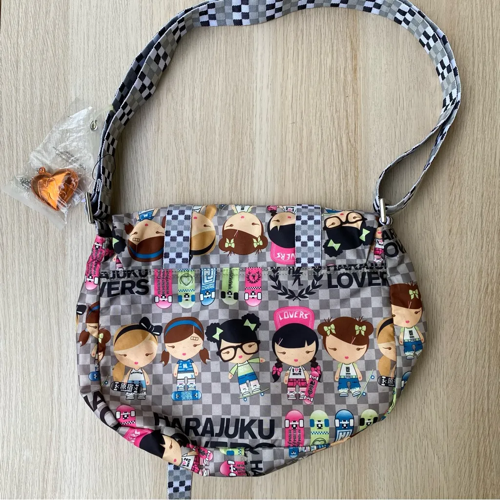 NWOT Y2K Kawaii Harajuku Girls Characters Checkerboard Crossbody/Messenger Bag - Image 9