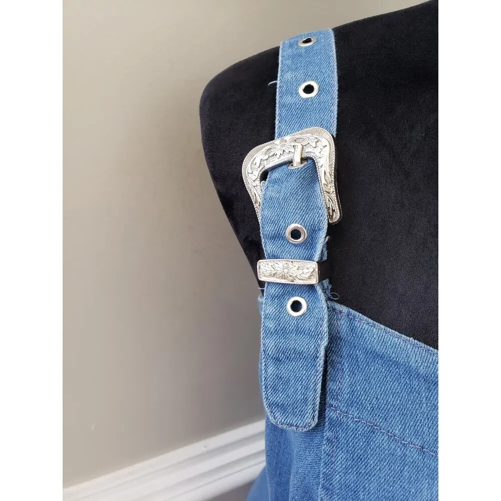Love by Chesley Shift Dress Women's Medium Blue Denim Cowgirl Buckle Back Zip - Image 8