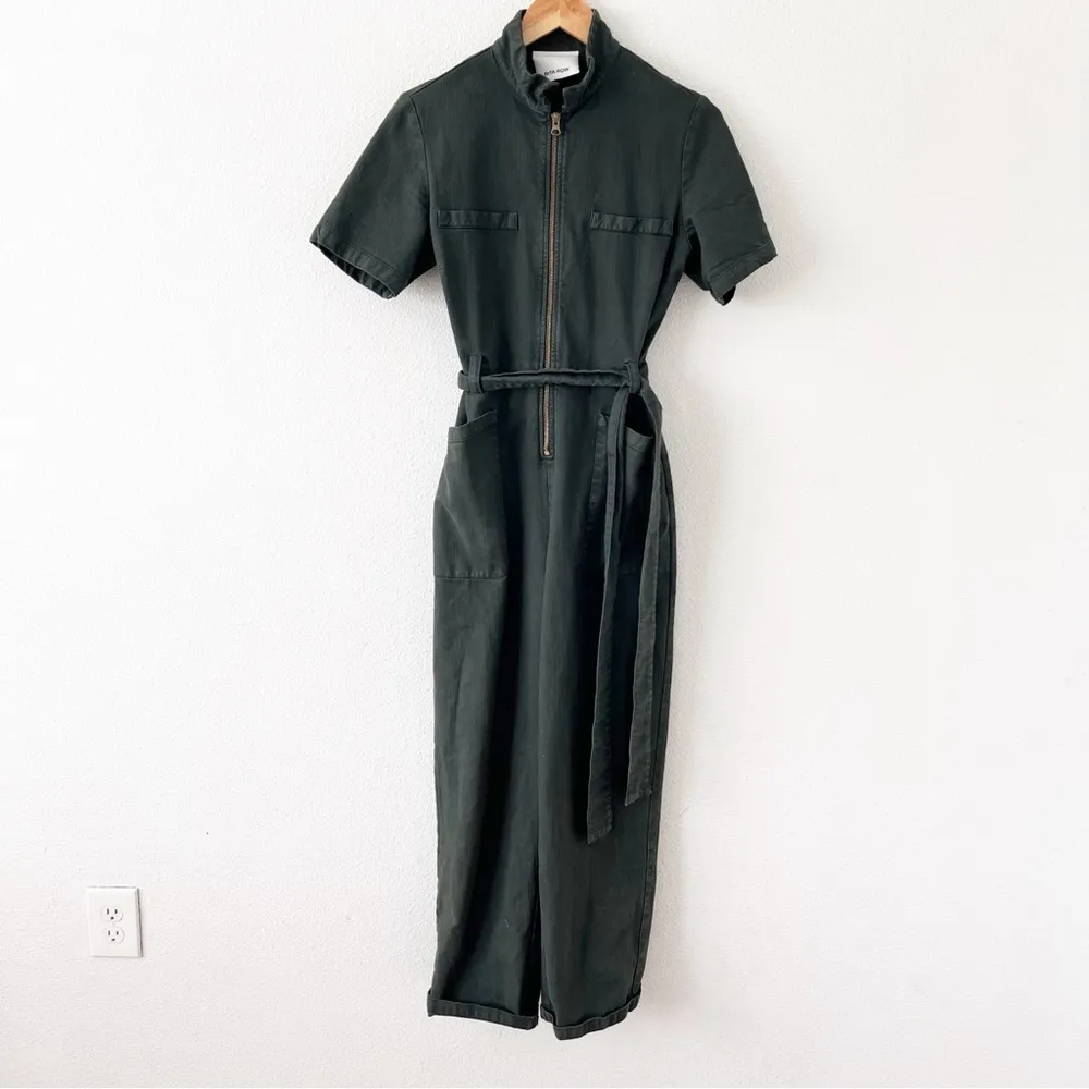 Rita Row Lis Zipper Denim Jumpsuit in Green Size M - Image 3