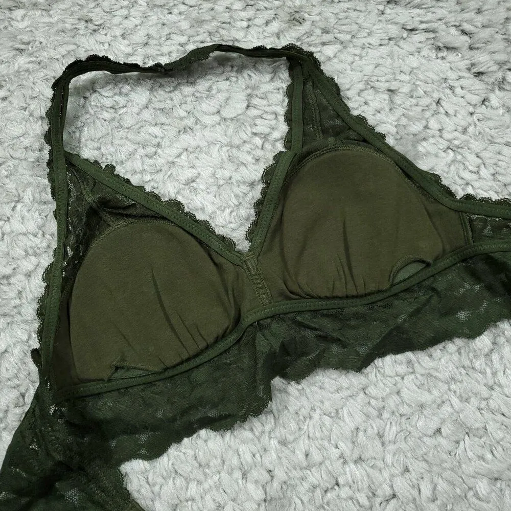 Aerie Animal Lace Padded Halter Bralette Size Small Olive Green Lined - Image 4