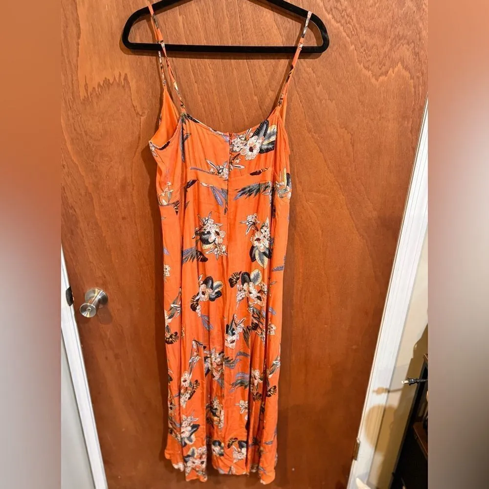 Pull &‎ Bear orange tropical one piece shorts romper size xl - Image 4