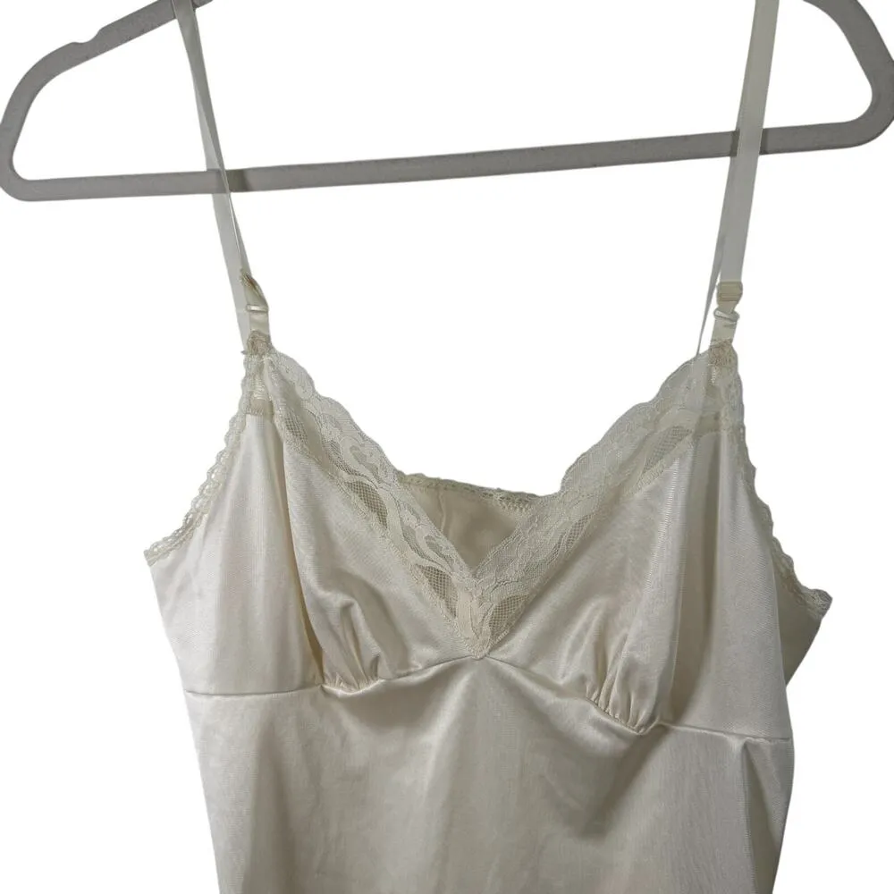 Vanity Fair Cream Lace Satin Babydoll Tank Top Y2K Vintage Womens 38 Large - Image 2