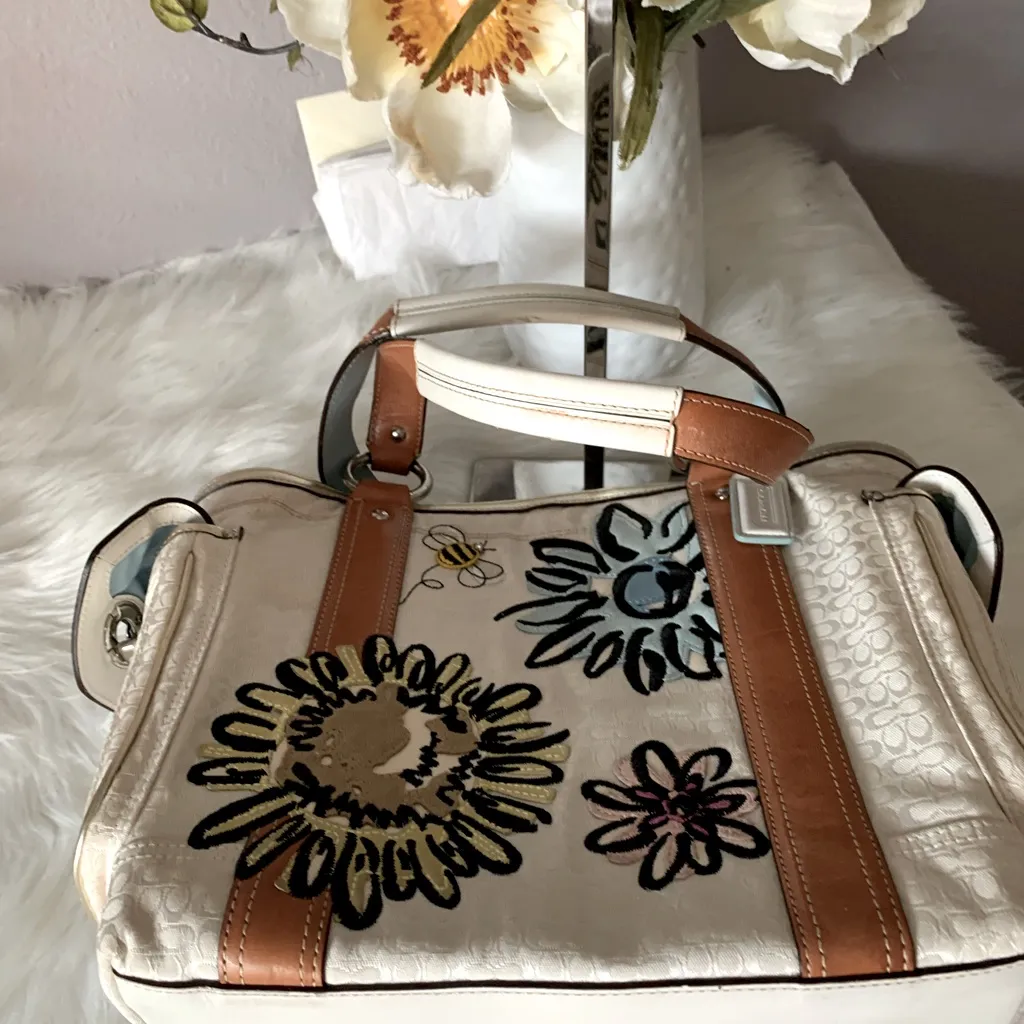 Coach RARE Vintage Limited Edition Signature Bee Flower Appliqué Tote Bag Y2K - Image 13