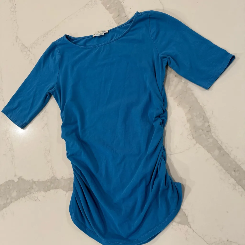 Boden Ruched Sides Short Sleeve Scoop Neck Top Women’s 8 Sky Blue Preppy Classic - Image 2