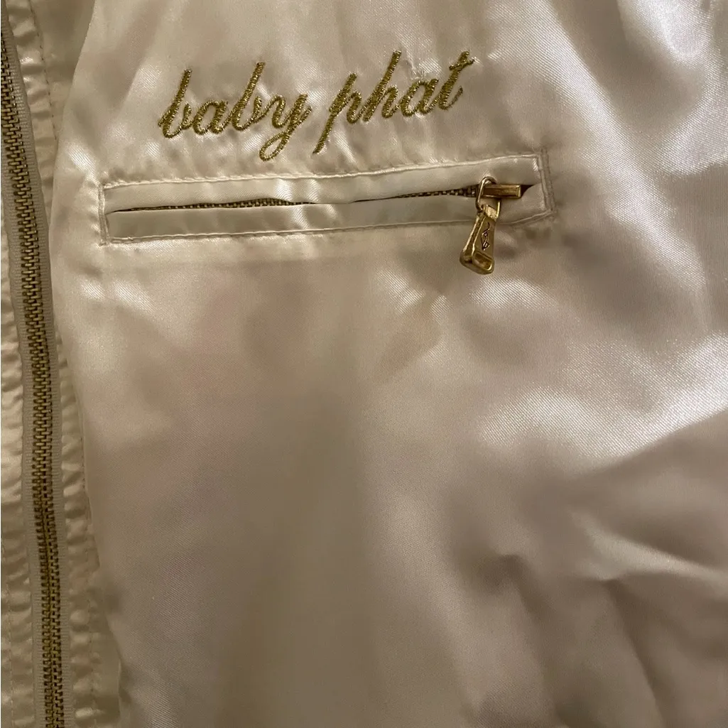 Baby Phat Cream Bomber Jacket Y2K Logo Women’s Zip Pockets Satin XXL NEW NWT - Image 2