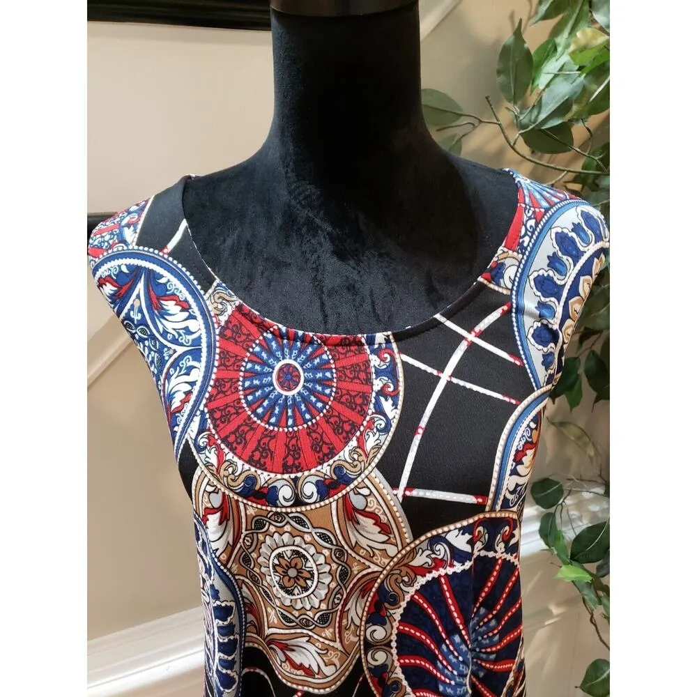 Shoreline Women's Multi Geometric Round Neck Sleeveless Knee Length Dress 2XL - Image 6