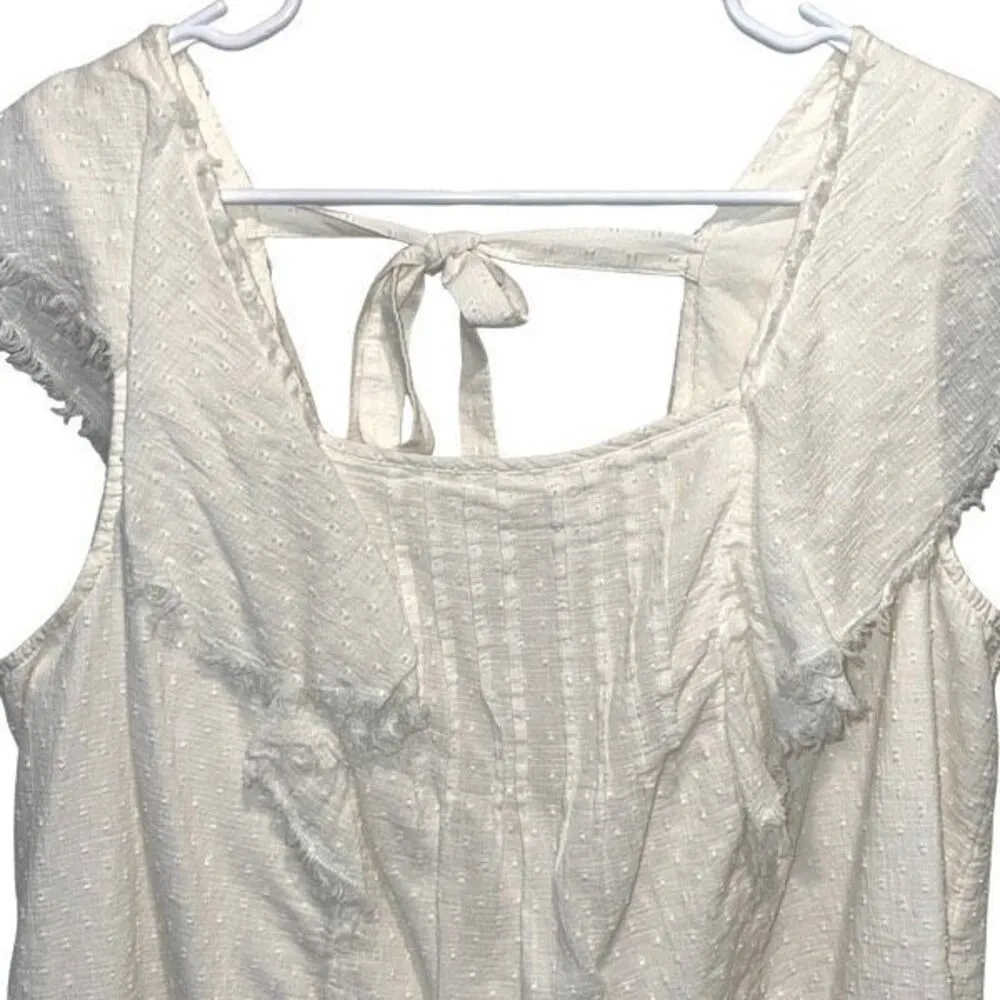 True Craft Womens Swiss Dot Square Neck Cap Sleeve Tie Back Blouse White Size 1X - Image 2