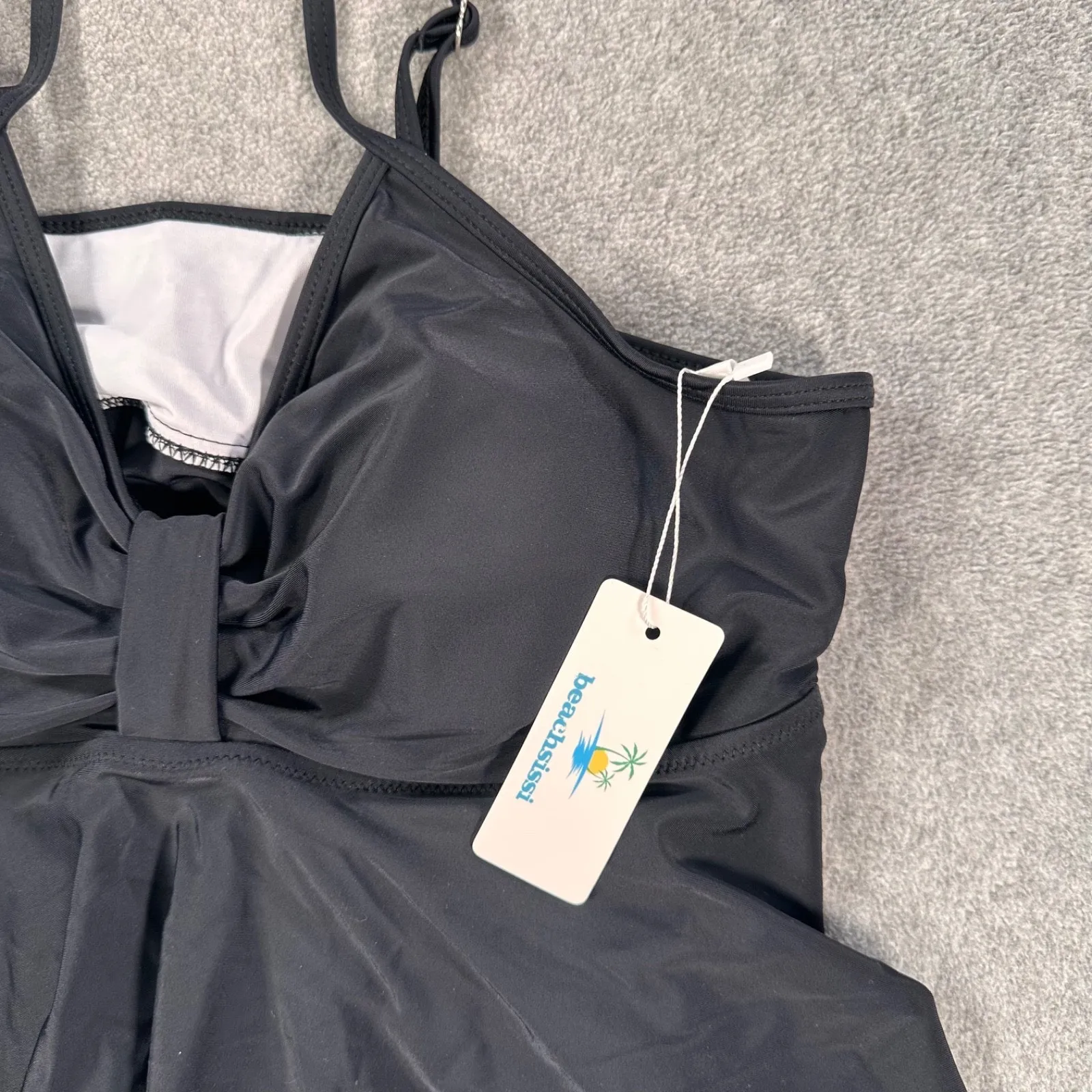 Beachsissi Tankini Swim Top Women's XL Black Adjustable Strap New Removable Pads - Image 3