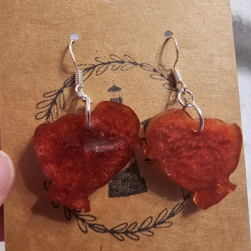 Handmade Beautiful Beacons 925 Silver Red Chicken Earrings - Image 3