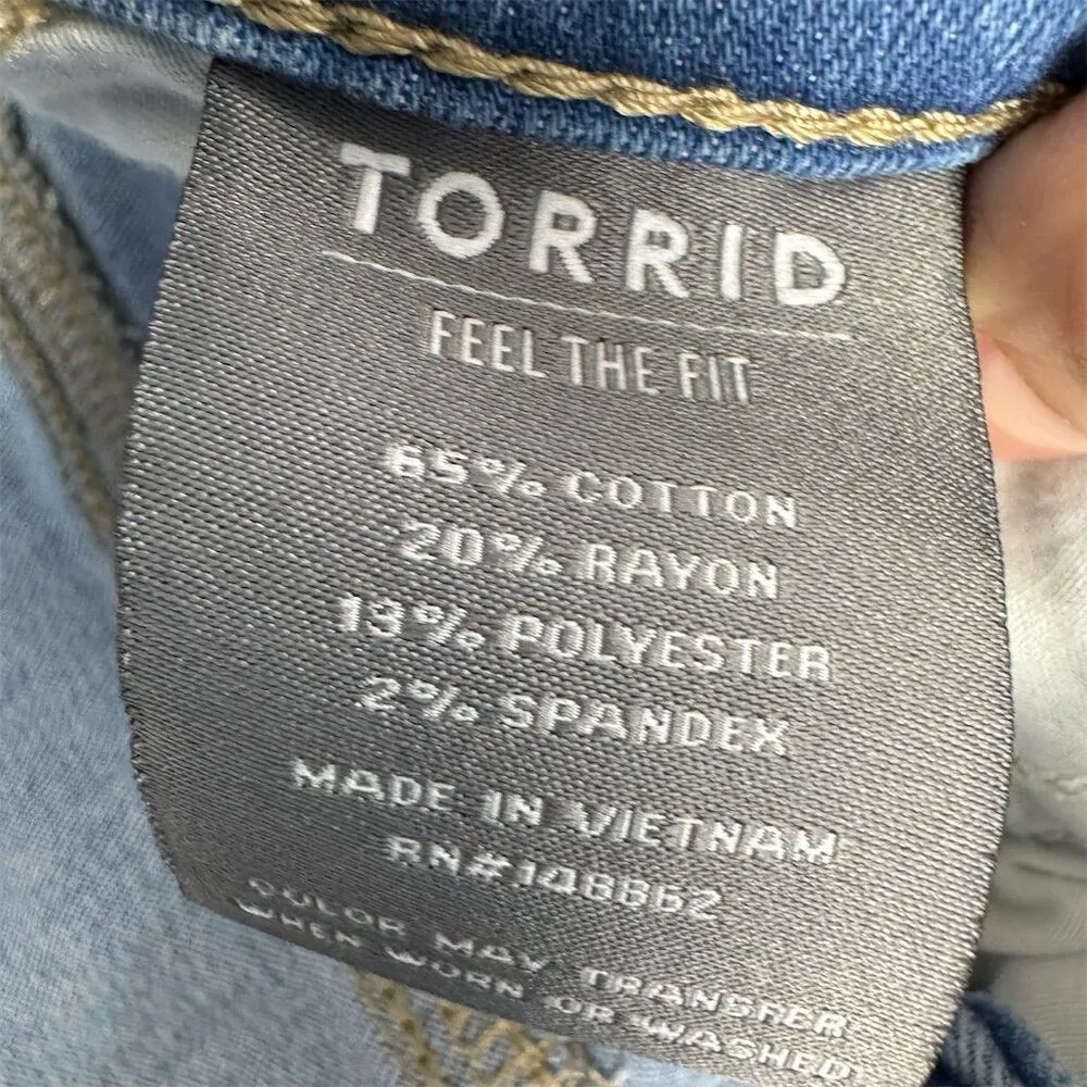 Torrid  Women's Medium Blue Distressed Jeggings Plus Size 22T Raw Hem Stretch - Image 3