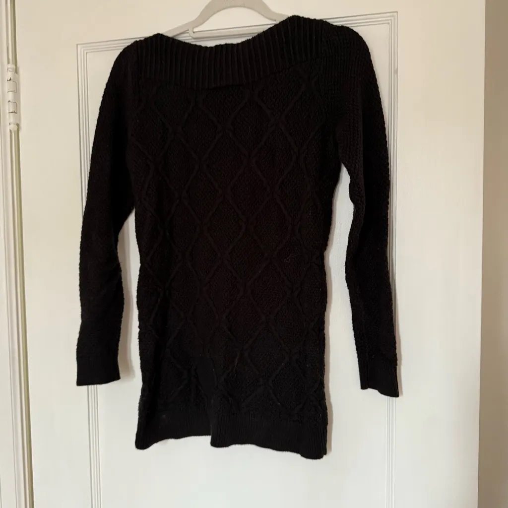 LOFT Black Textured Diamond Cable Knit Boatneck Tunic Sweater Size XSmall EUC - Image 3