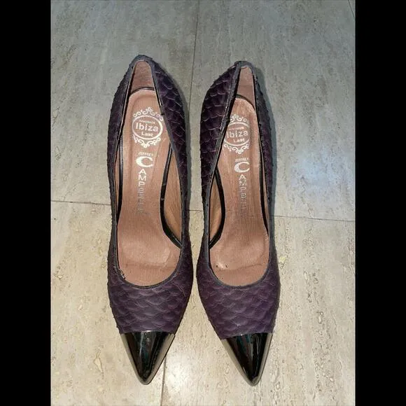 Jeffrey Campbell Ibiza‎ Last Snakeskin Texture Heels Size 9 Purple Burgundy - Image 2