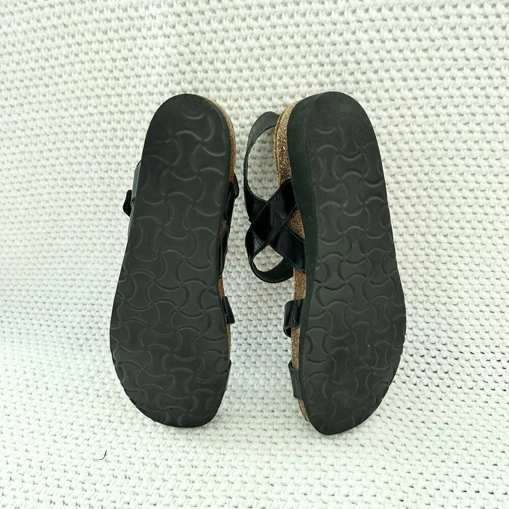 Naot Kayla Black Matte Leather Strappy Corkbed Low Platform Wedge Sandals 41 L10 Size 10 - Image 3