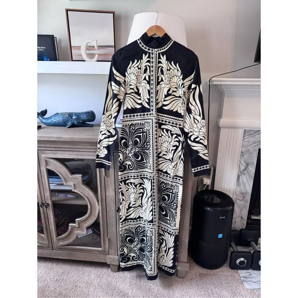 La DoubleJ Halle Dress In Mix Tiles Placée Black Envers Satin Size Small - Image 5