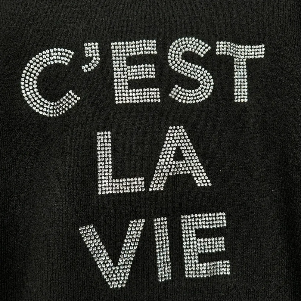 Karl Lagerfeld Sweater Women’s Size Small Black Ruffle “C’est La Vie” NWT - Image 4