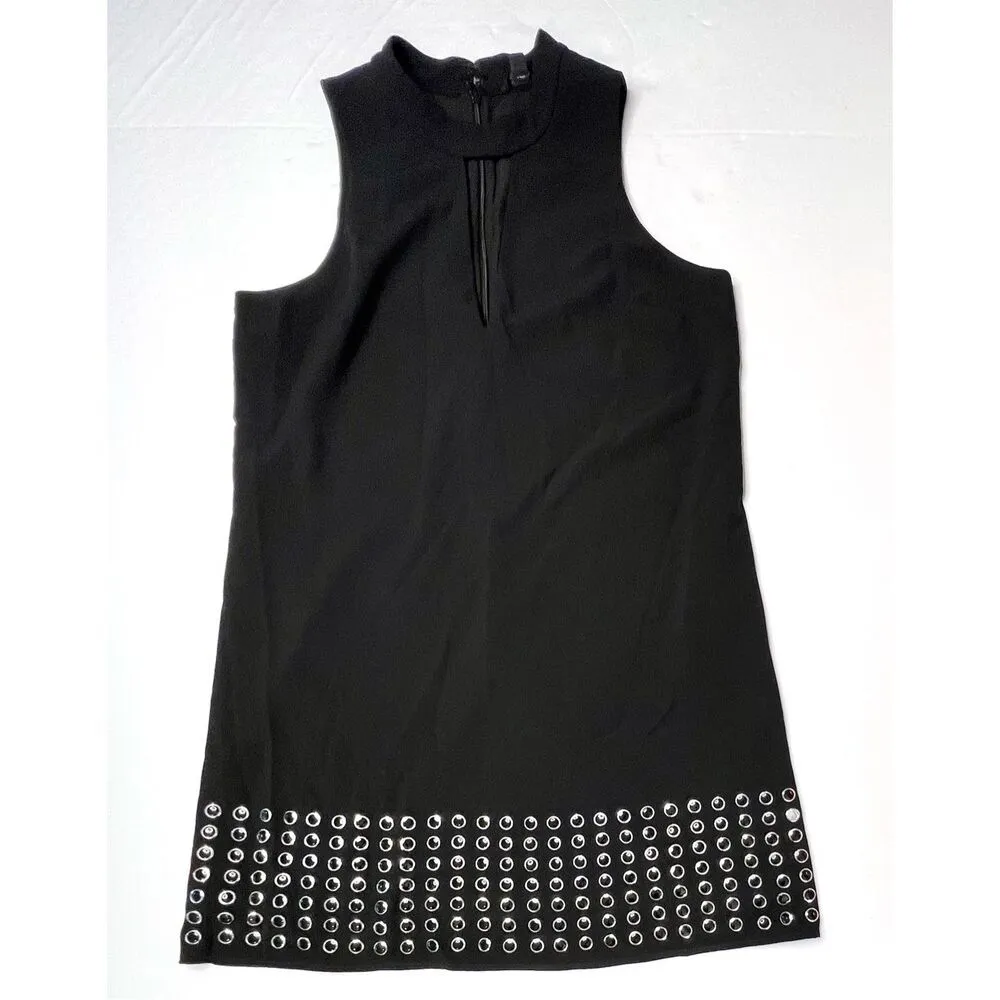 Guess Deetra Halter Aline Dress Keyhole Dress Black LARGE Embellished Preppy LBD - Image 11