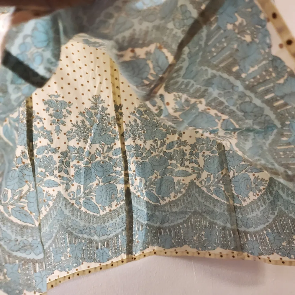 🔥SALE🔥Plenty All Cotton Cream Teal Floral Print Skirt 4 Blue - Image 4