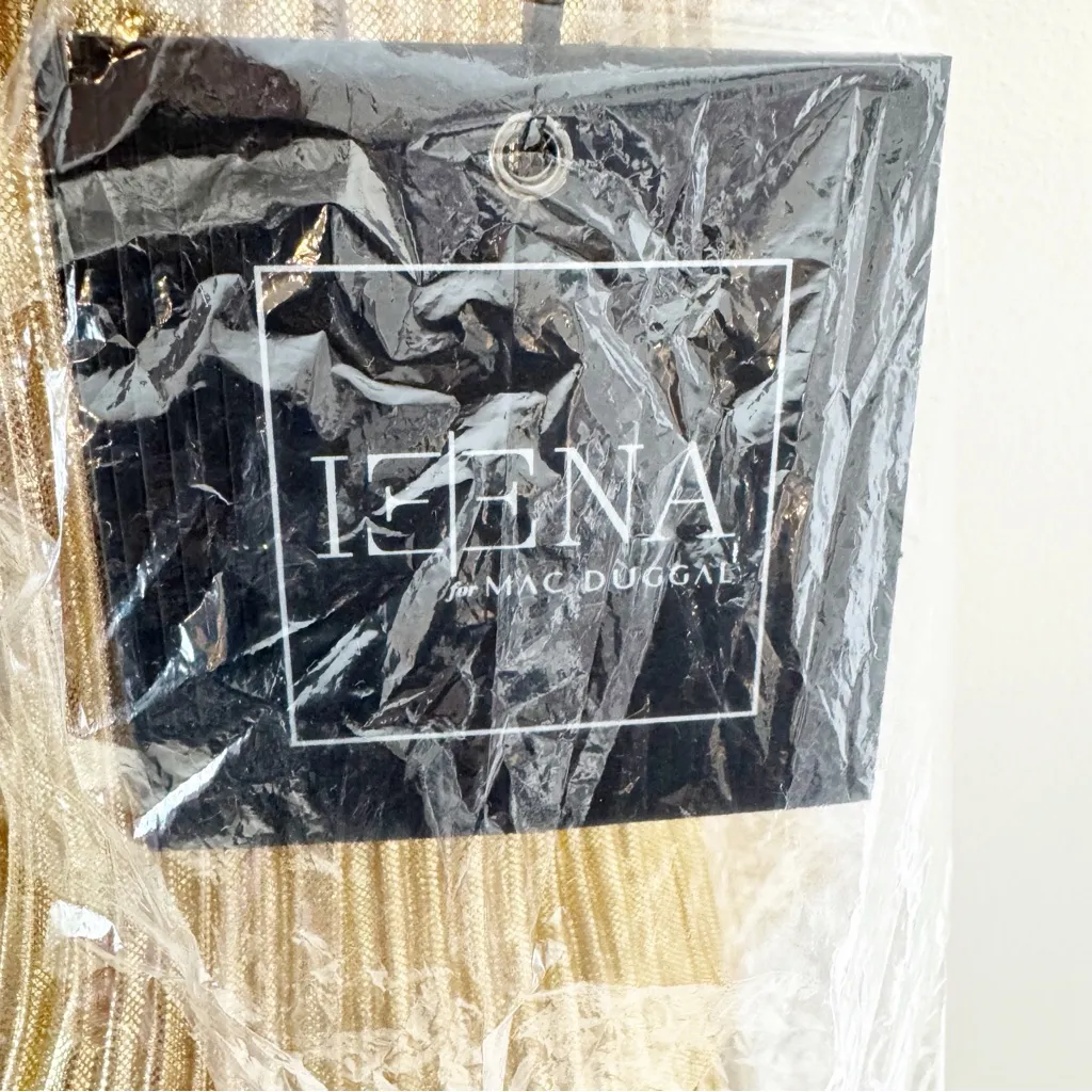 NWT Mac Duggal 27062 Tea-Length Metallic Plissé Midi Dress Party Gold Size 6 - Image 11