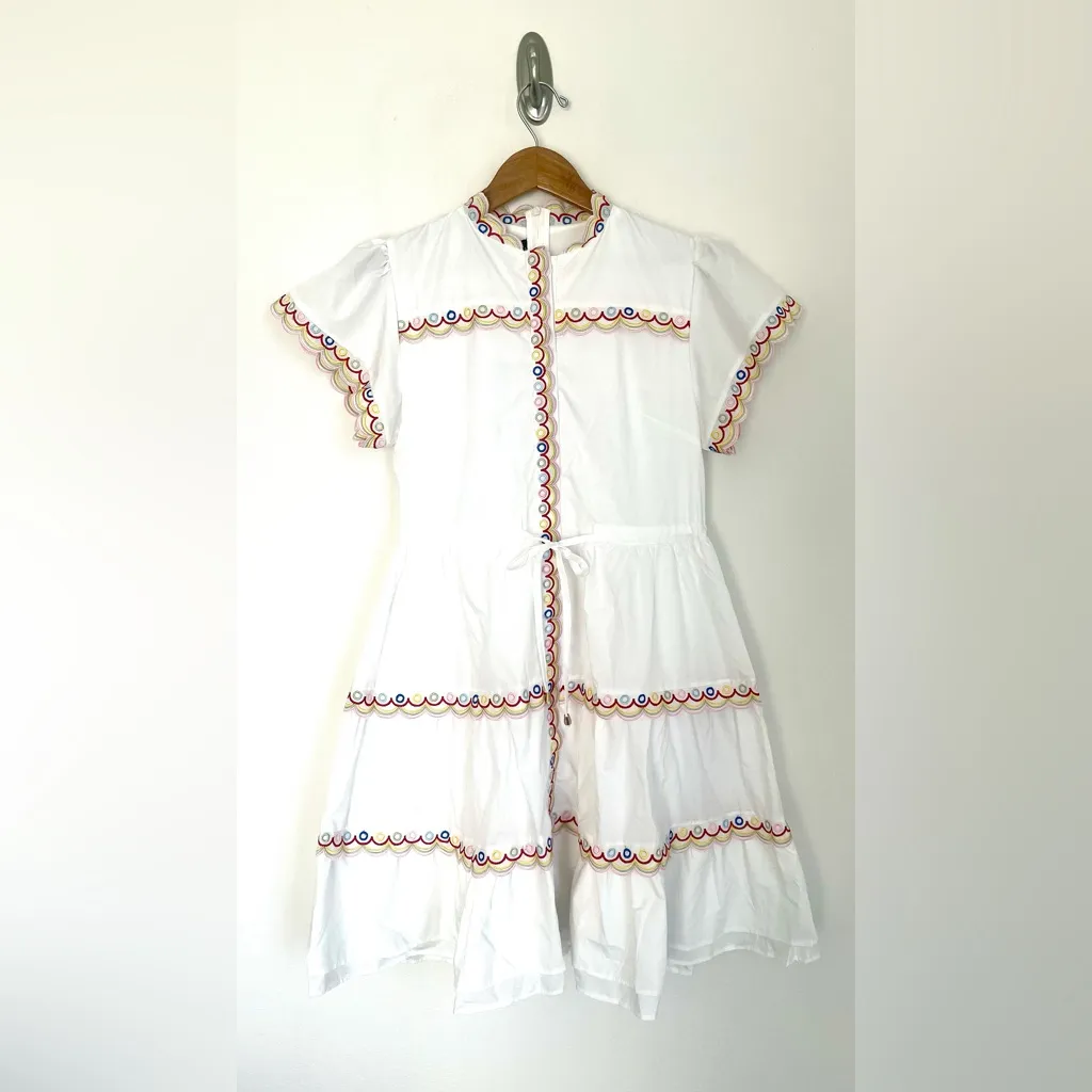 DALIA MACPHEE BNWT Scalloped Embroidered Shirt Dress Tie Waist Size M Lined White Size M - Image 4