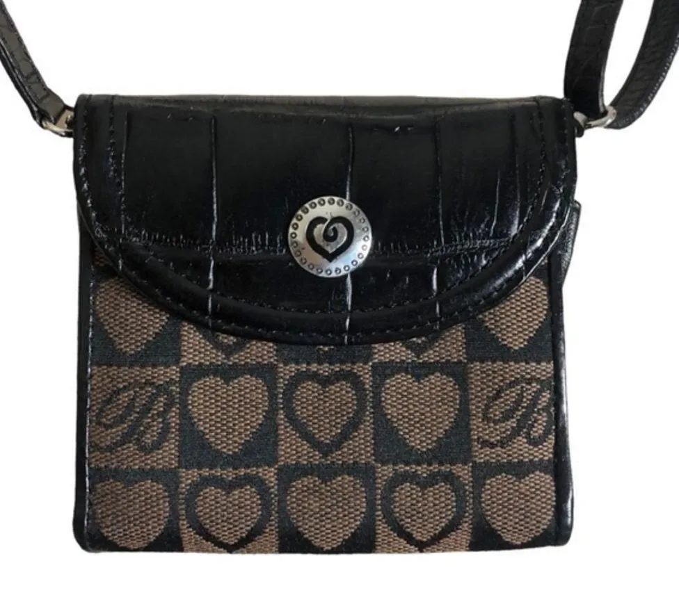 Vintage Brighton Black Brown Leather Canvas Wallet Crossbody - Image 5