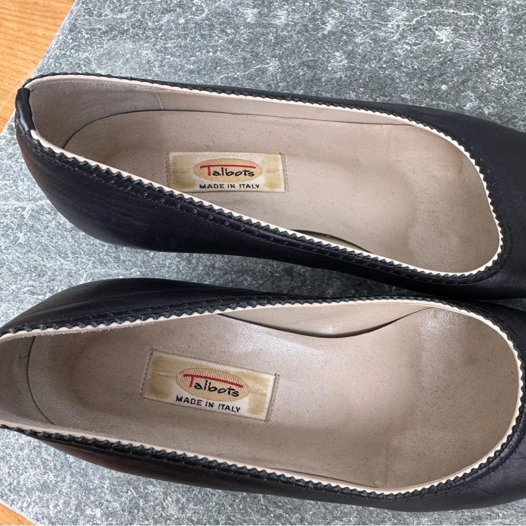 Vintage Talbots Black Leather Closed Square Toe Pumps Heels Size 8 - Image 6