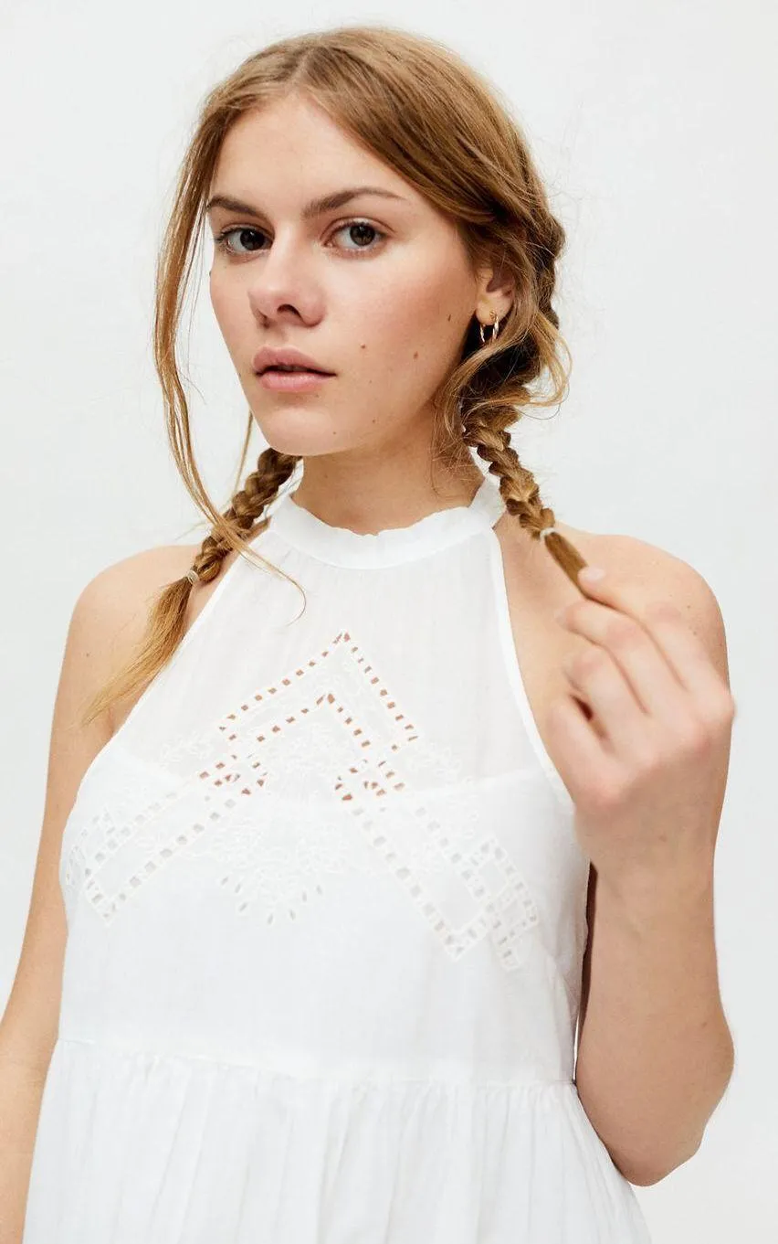 Urban Outfitters White UO Head In The Clouds Halter Mini Dres - Image 4
