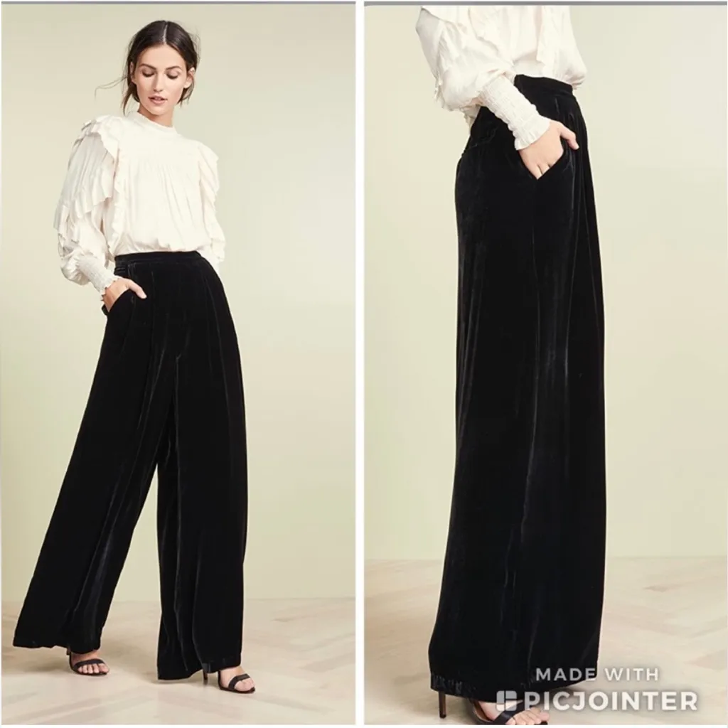 Ulla Johnson Rhett Wide Leg Velvet Trouser Noir Black Size 4 Pleated Pants Work - Image 2