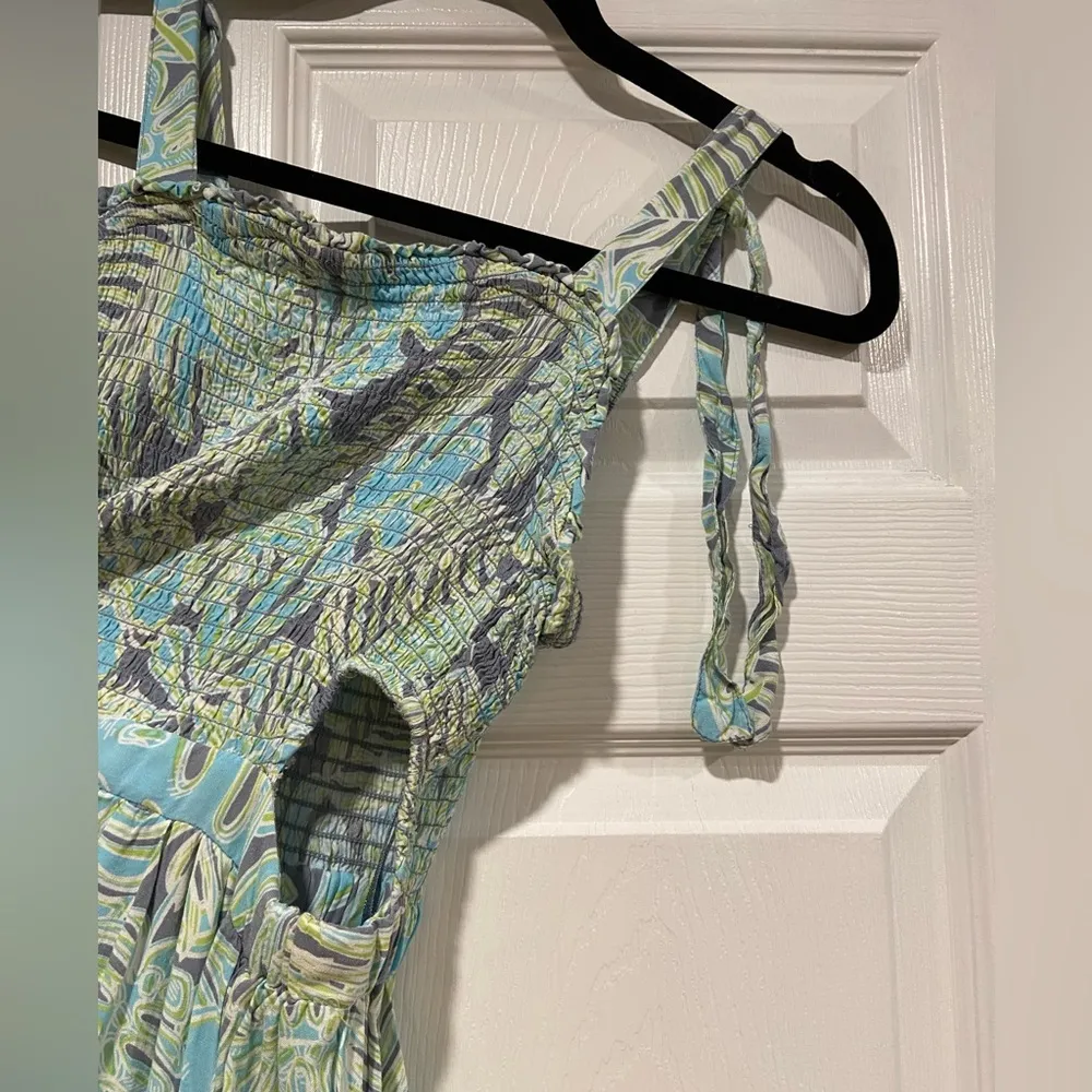 Sincerely Jules Size M Smock Top Cut Out Sides Tip Strap Blue Pastel Maxi Dress Size M - Image 3