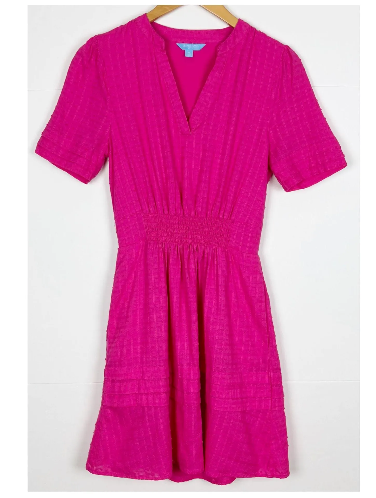 Draper James Dotted Windowpane Smocked Waist V-Neck Mini Dress Pink Size XS - Image 3