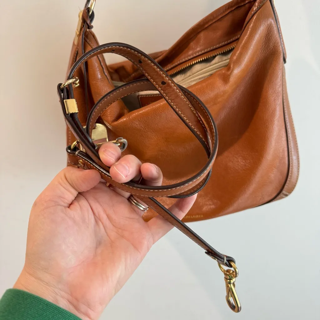Lauren Ralph Lauren Cognac Leather Hobo Bag - Image 7