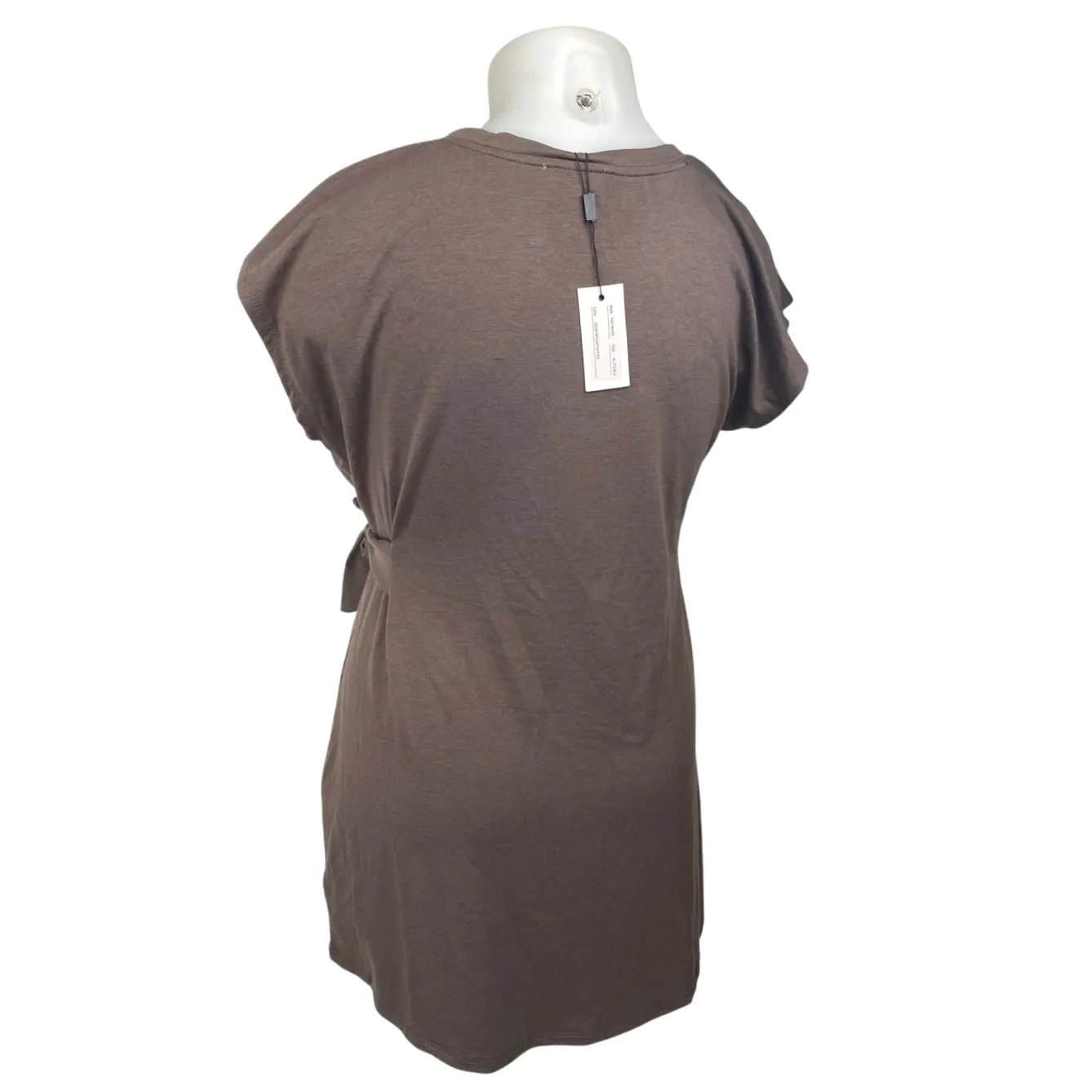 NEW Cable & Gauge Brown Knot Front Short Sleeve Crewneck Mini Shift Dress Sz XL - Image 2
