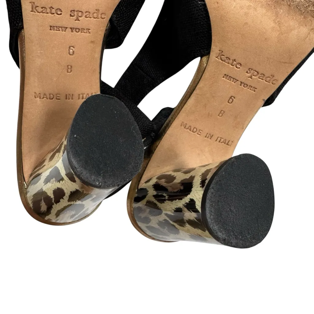 kate spade Italian Slingback Fabric Open Toe Sandal Shoe Leopard Heel Size 6 - Image 10