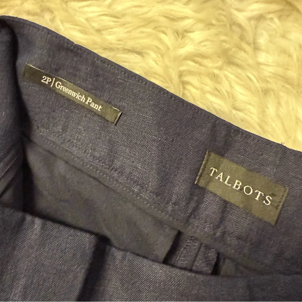 Talbots Greenwich Pants Wide Leg Navy Blue Linen Size 2 Petite - Image 6