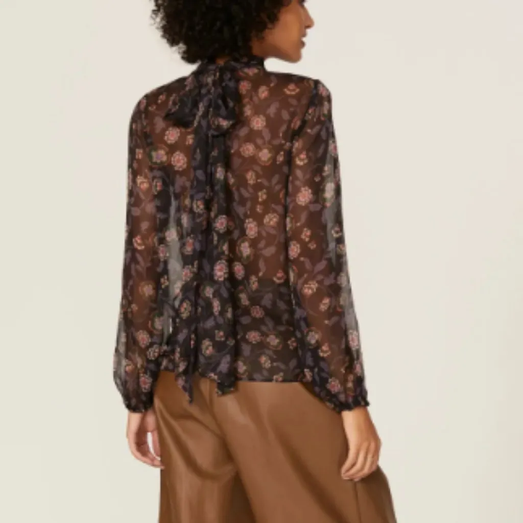 EUC MISA Los Angeles Lulu Floral Top Chiffon Floral Sheer Small CUTE! - Image 2